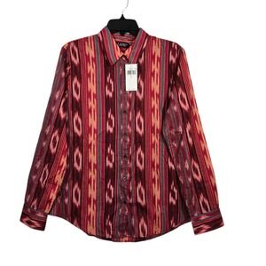 Lauren Ralph Lauren Button Up Blouse Womens Large Red Aztec Southwestern NEW